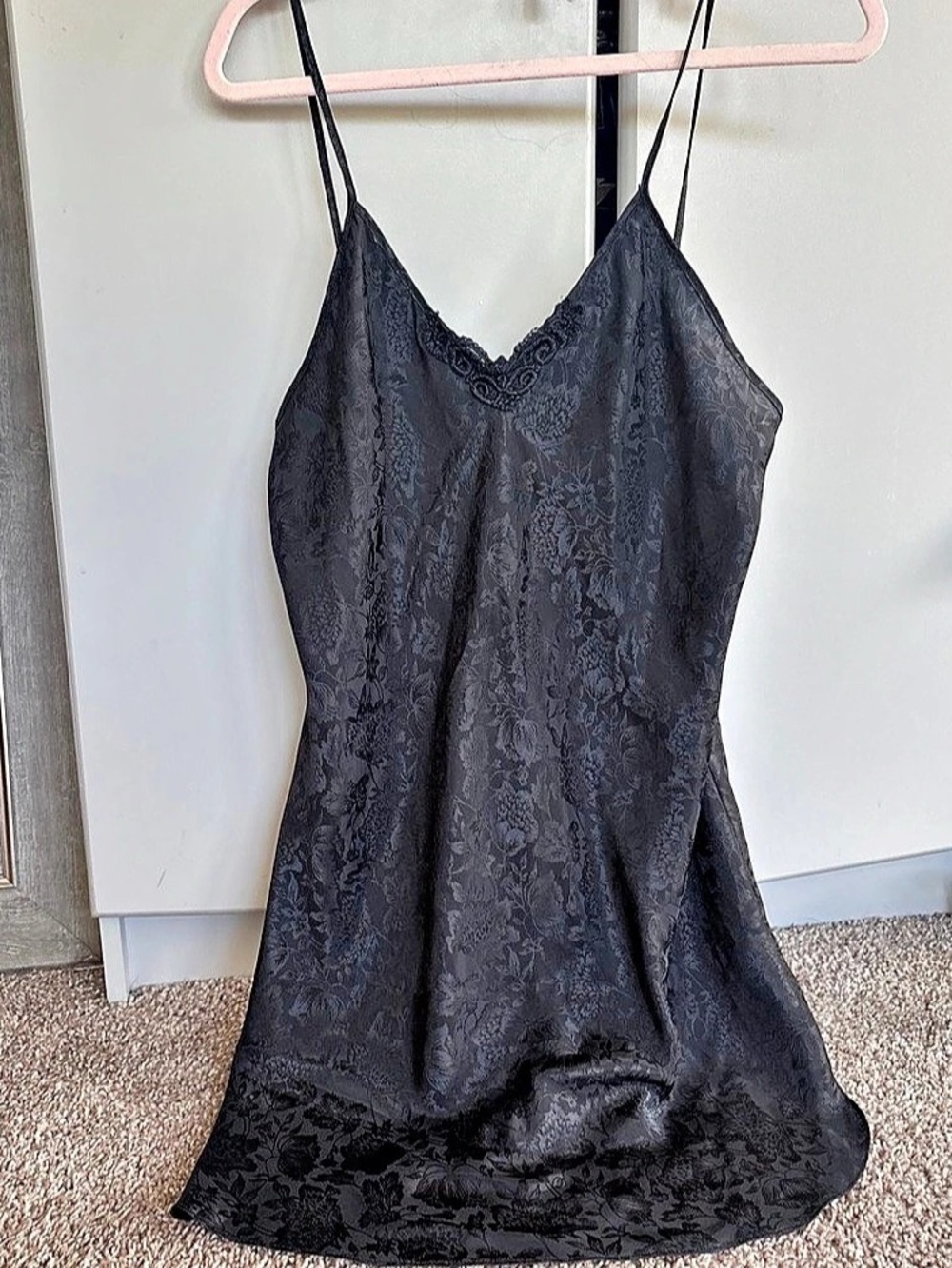 Vintage Journelle Aglow Black Floral Jacquard slip Dress